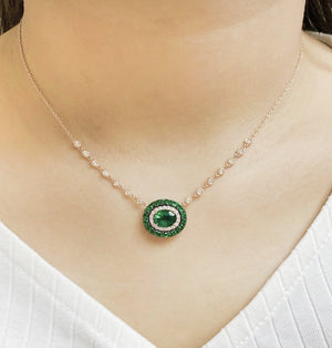 ( 6 x 8 mm ) Emerald & Diamond Necklace NL40434