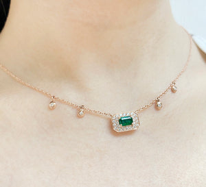 ( 4 x 6 mm ) Emerald & Diamond Necklace NL40865