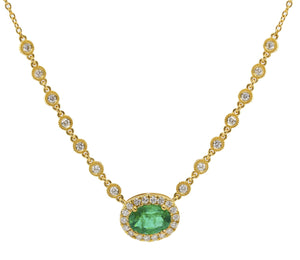 ( 6 x 8 mm ) Emerald & Diamond Necklace NL41244Y4EM