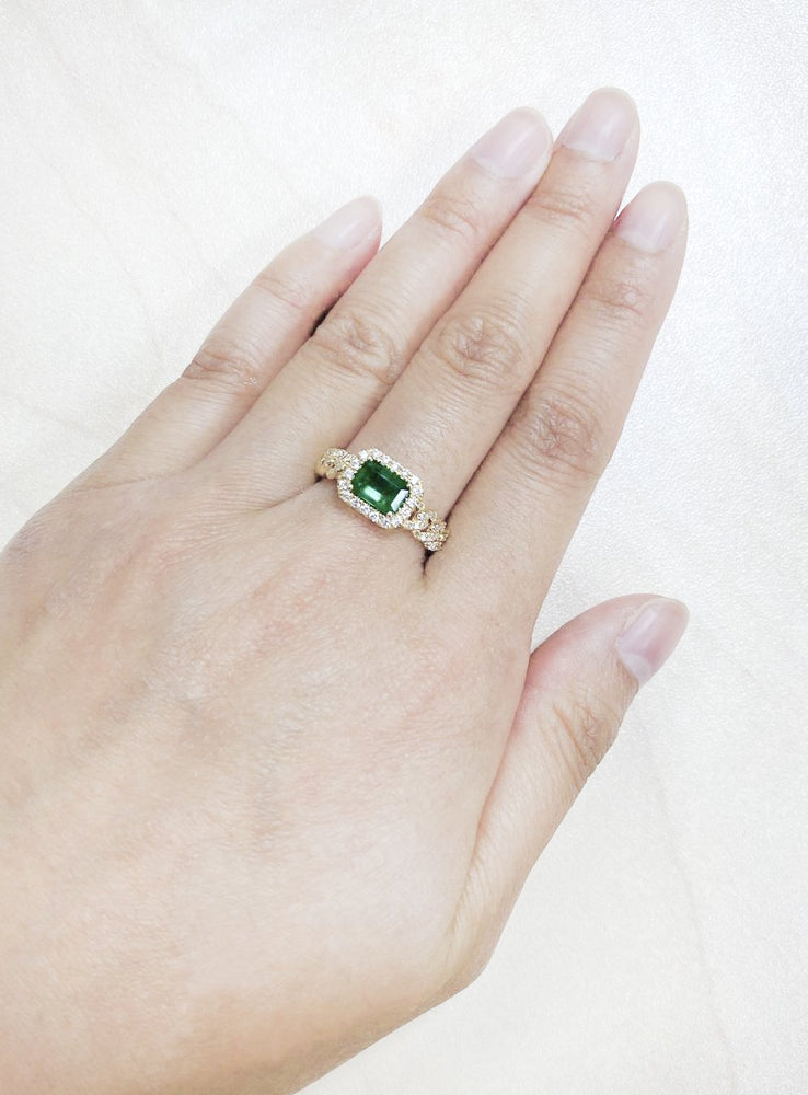 ( 5 x 7 mm ) Emerald & Diamond Cuban Ring R41151
