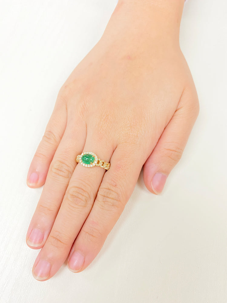 (6 x 8 mm) Emerald & Diamond Cuban Ring R41152