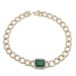 (7 x 9 mm) Emerald & 6mm Diamond Cuban Bracelet BR41705