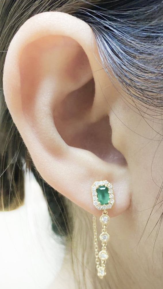 ( 3 x 5 mm ) Emerald & Diamond Earrings E40816