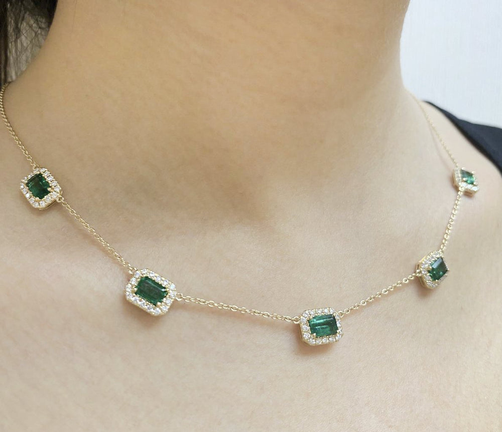 ( 4 x 6 mm ) Emerald & Diamond Necklace NL40139