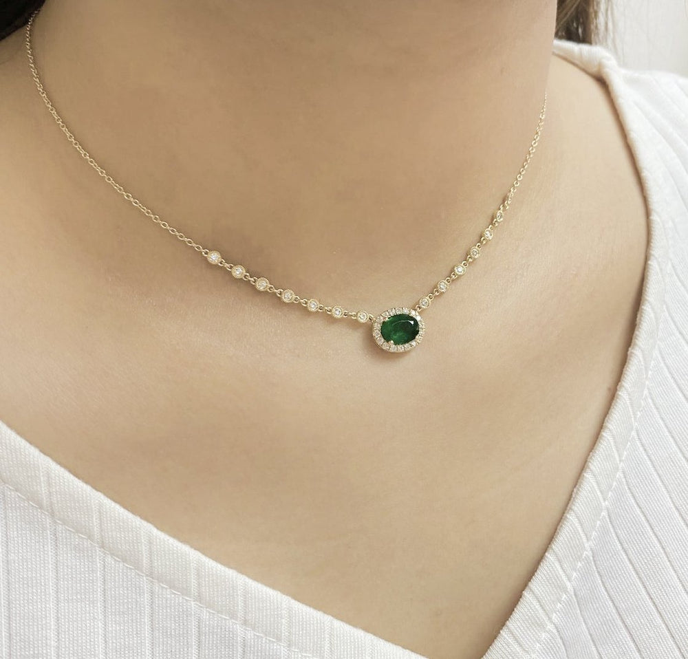 ( 6 x 8 mm ) Emerald & Diamond Necklace NL41244Y4EM