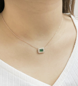 ( 4 x 6 mm ) Emerald & Diamond Necklace NL40864
