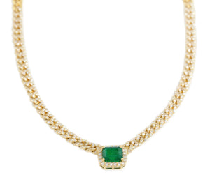(7 x 9 mm) Emerald & 5mm Diamond Cuban Necklace NL41151