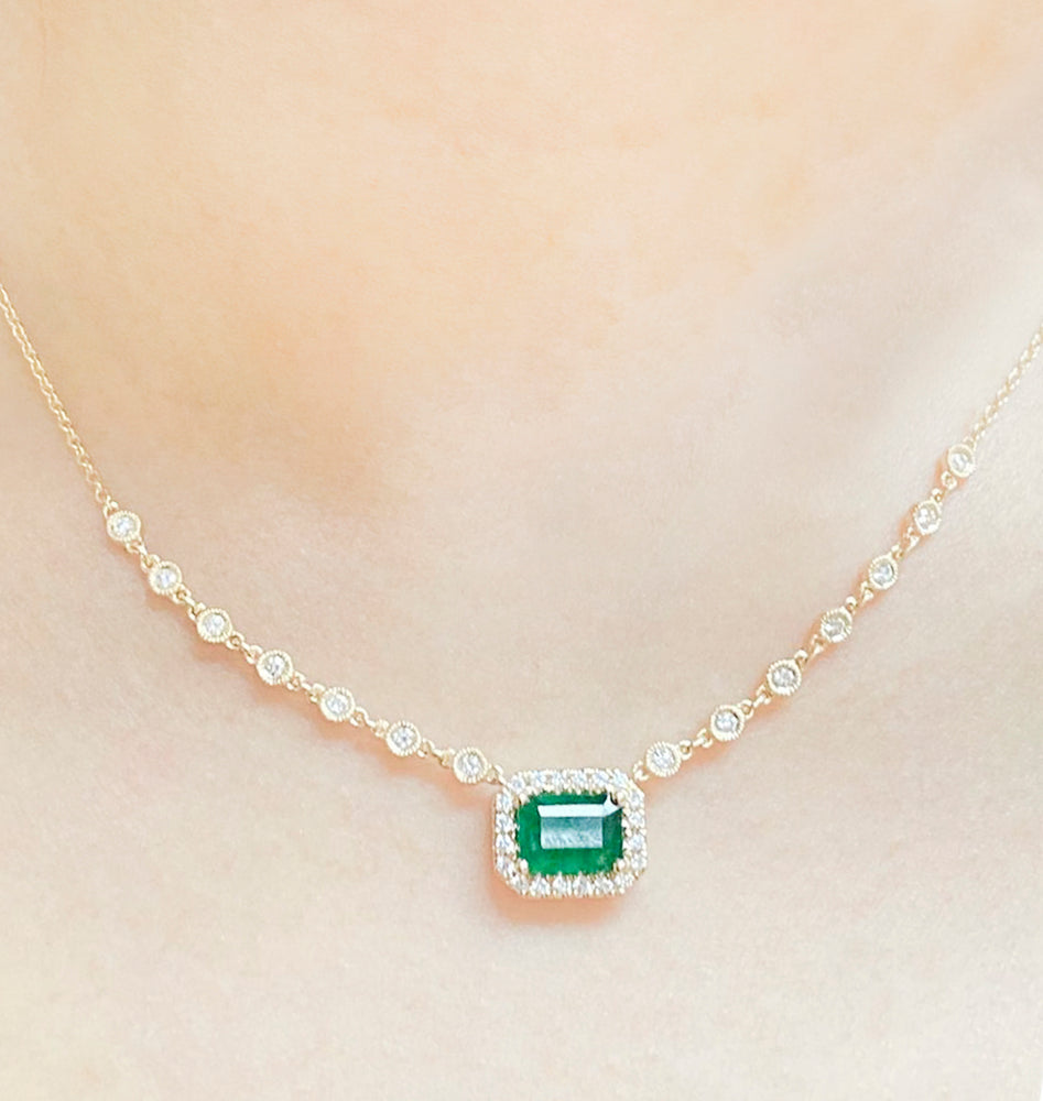 
                
                    Load image into Gallery viewer, ( 6 x 8 mm ) Emerald &amp;amp; Diamond Necklace NL41241
                
            