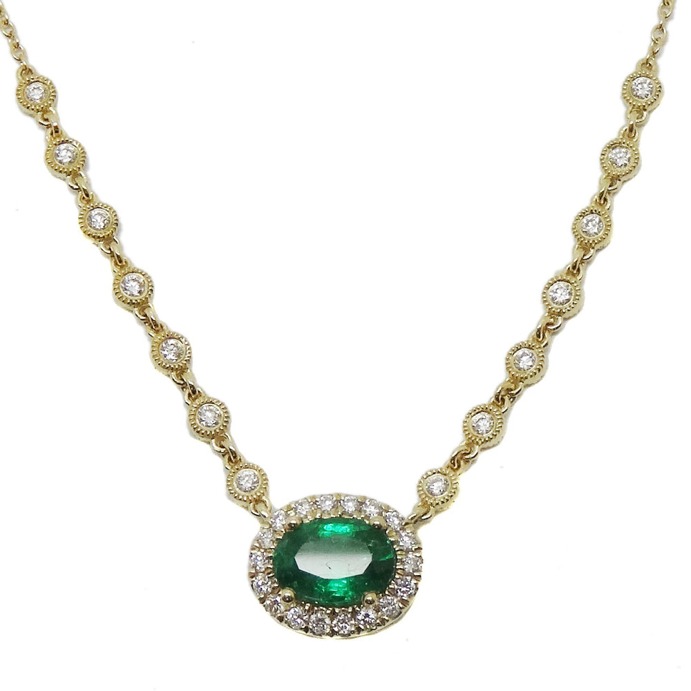 ( 6 x 8 mm ) Emerald & Diamond Necklace NL41244-2