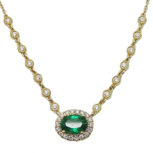 ( 6 x 8 mm ) Emerald & Diamond Necklace NL41244-2
