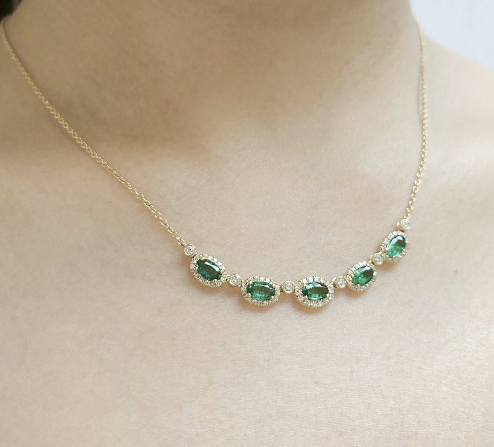 
                
                    Load image into Gallery viewer, (3 x 5 mm ) Emerald &amp;amp; Diamond Necklace NL41245
                
            
