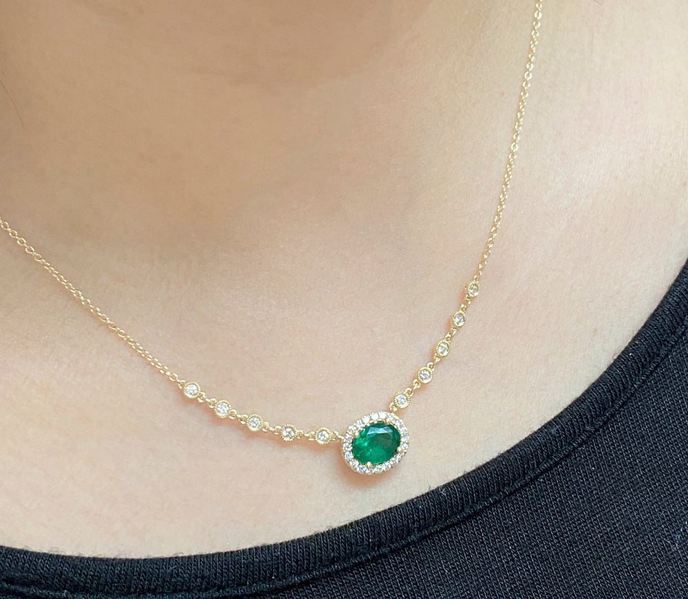 
                
                    Load image into Gallery viewer, (6mm * 8mm) Emerald &amp;amp; Diamond Necklace NL41454
                
            