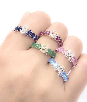 interchangeable Initial Gemstone Ring R40176 - Cometai