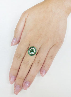 
                
                    Load image into Gallery viewer, ( 6 x 8 mm ) Emerald &amp;amp; Diamond Ring R40434
                
            