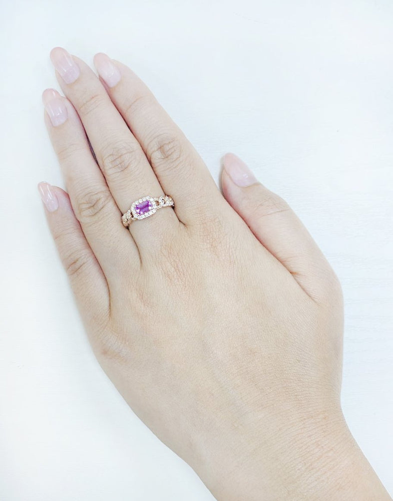 ( 4 x 6 mm ) Pink Sapphire & Diamond Cuban Ring R41151