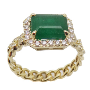 (7 x 9 mm) Emerald & Diamond Cuban Ring R41151