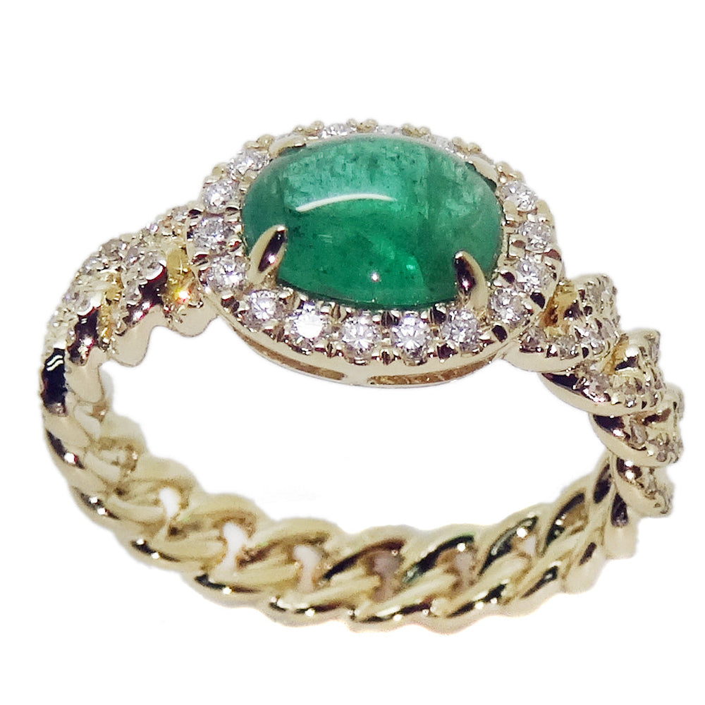 
                
                    Load image into Gallery viewer, (6 x 8 mm) Emerald &amp;amp; Diamond Cuban Ring R41152
                
            