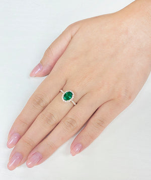 
                
                    Load image into Gallery viewer, (6mm * 8mm) Emerald &amp;amp; Diamond Ring R41244
                
            